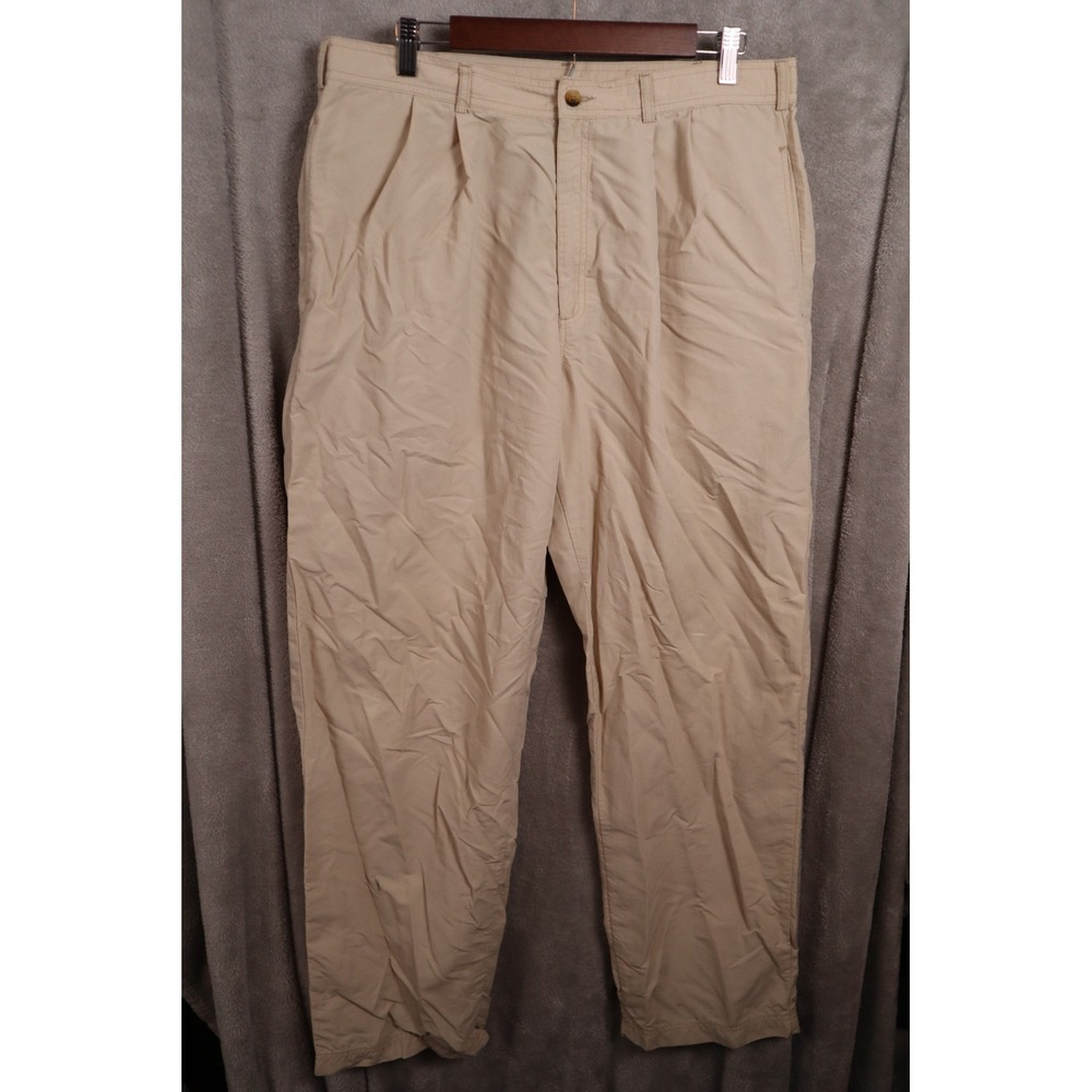 LL Bean Mens Nylon Pleated Casual Dress Pants Khaki 36x32